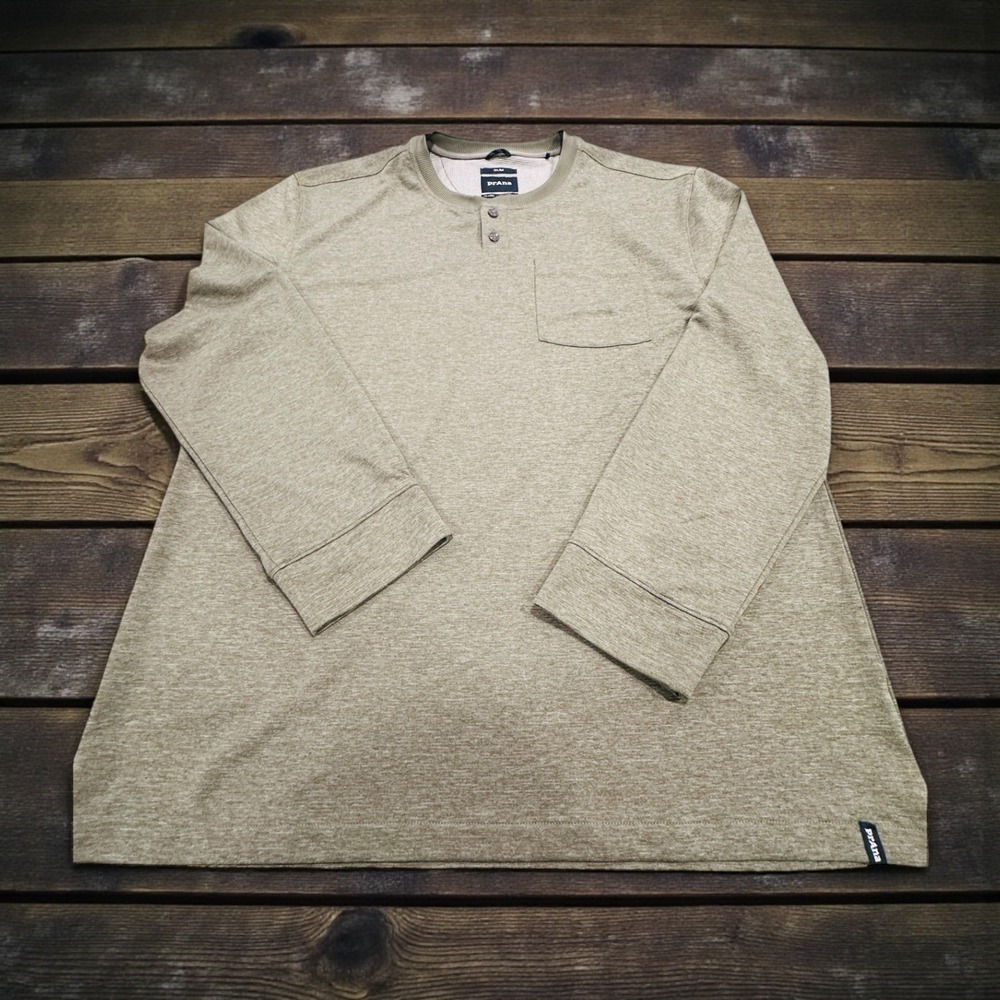 prAna Ronnie Henley Shirt Mens XXL Slim Fit Organic Cotton Casual Long Sleeve